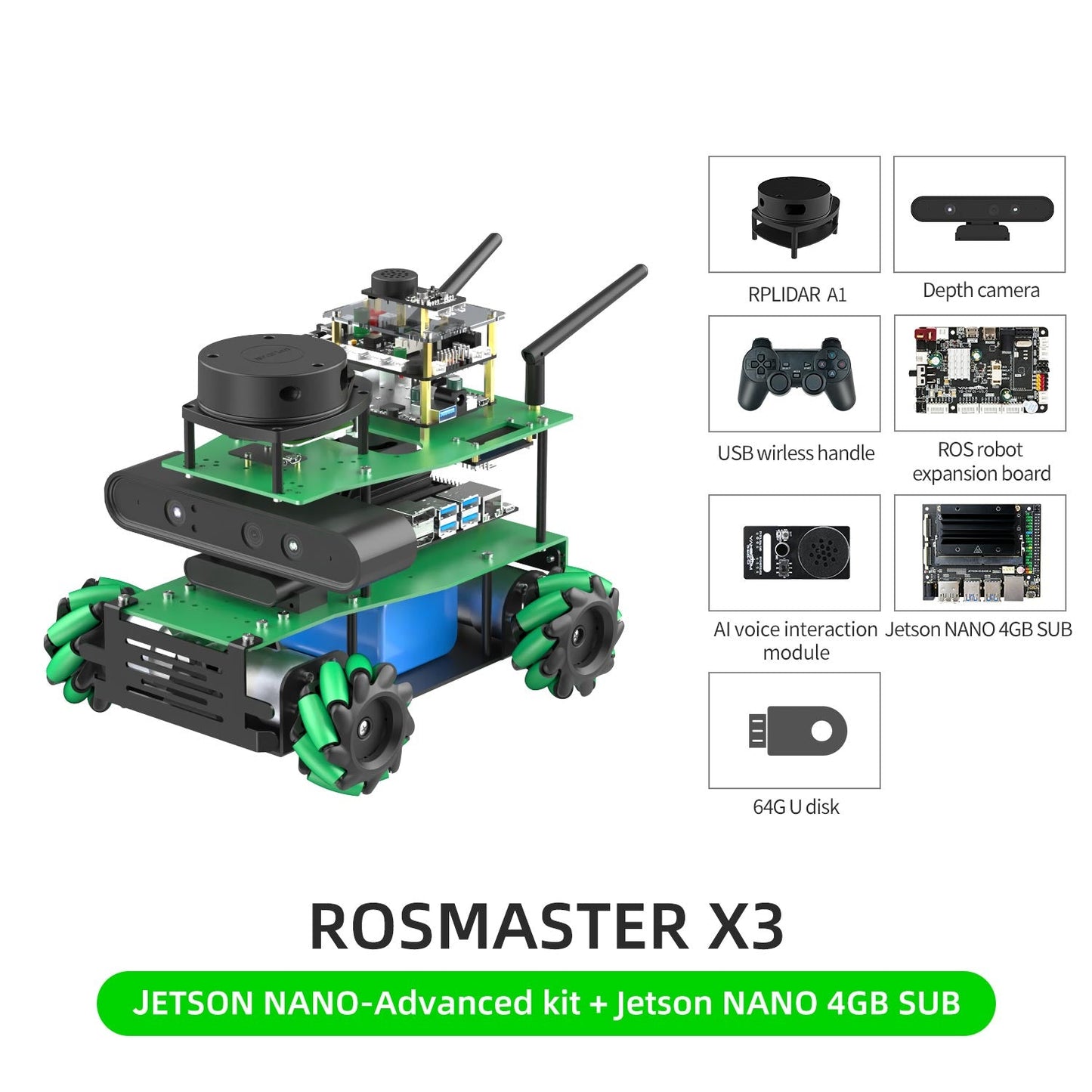 ROSMASTER X3 JETSON NANO-Advanced kit +Jetson NANO 4GB SUB