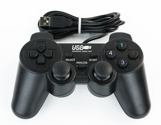 Yahboom USB wired PS2-style controller for ROS/ROS2 robots, front view with dual analog sticks and USB cable