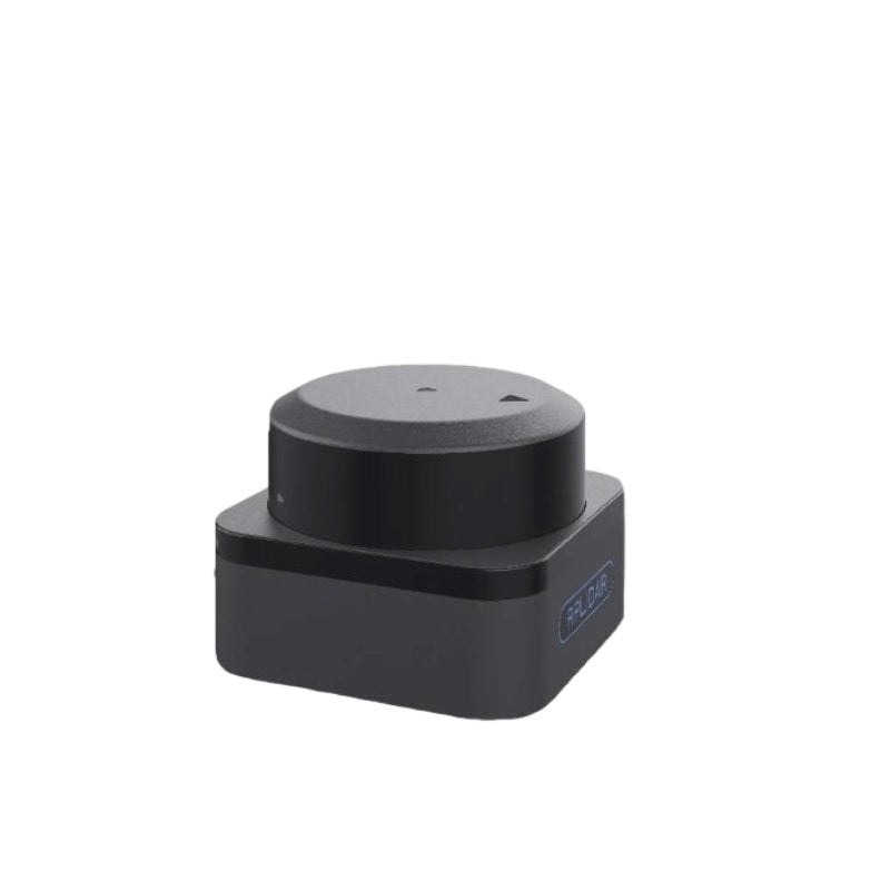 RPLIDAR S3 sensor module, rear-side angle showing round scanning head on square base