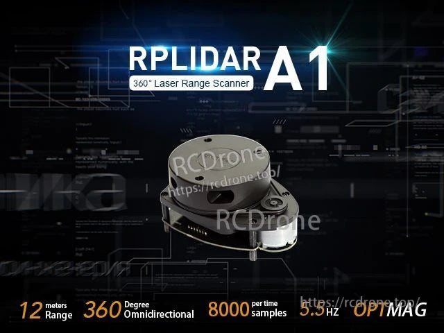 RPLiDAR A1M8 Laser Scanner, RPLIDAR A1: 360° laser scanner with 12m range, 8000 samples/sec, and 5.5Hz rotation rate for precise, real-time environmental mapping.