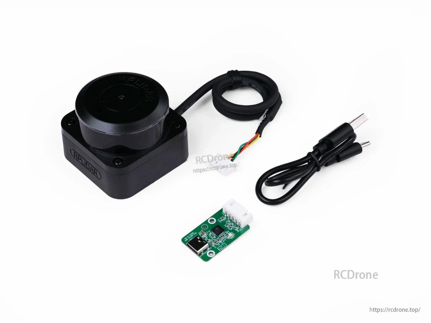 RPLiDAR C1M1-R2: Compact 360° 2D LiDAR scanner with USB adapter, ideal for robotics, mapping, and navigation applications.