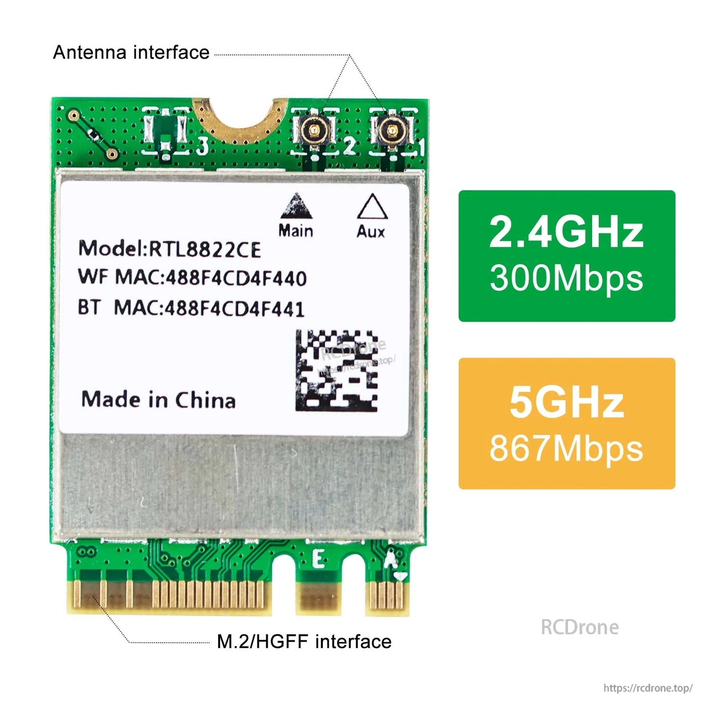 RTL8822CE 8822CE NGW M.2 Dual-Band WiFi/Bluetooth Card for Jetson Nano/Xavier NX/TX2-NX/Orin Nano & NX SUPER