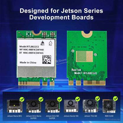 RTL8822CE 8822CE NGW M.2 Dual-Band WiFi/Bluetooth Card for Jetson Nano/Xavier NX/TX2-NX/Orin Nano & NX SUPER