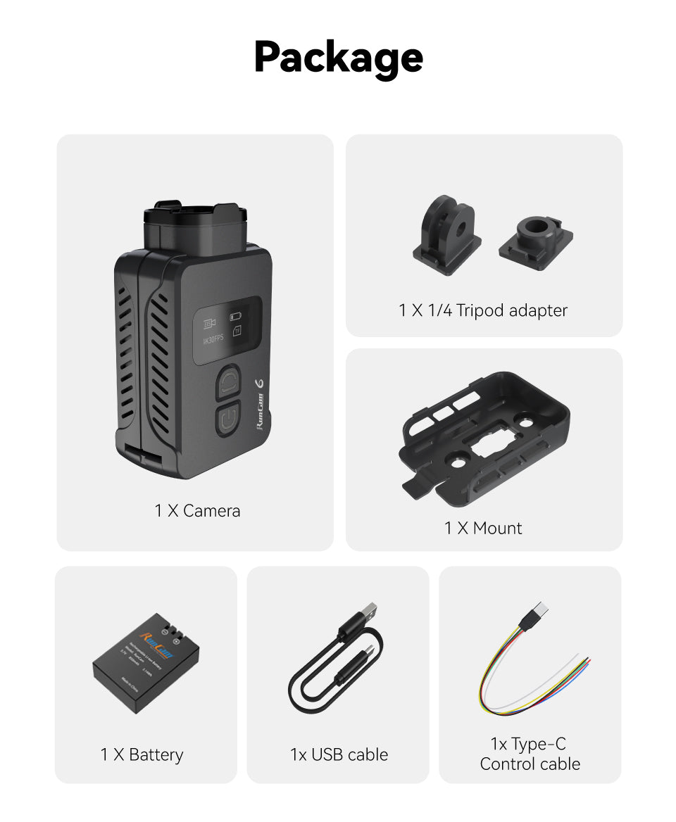 RunCam 6 RunCam 6 Action Camera, Specifications Model RunCam 6 Image Sensor SONY IMX377 (12MP