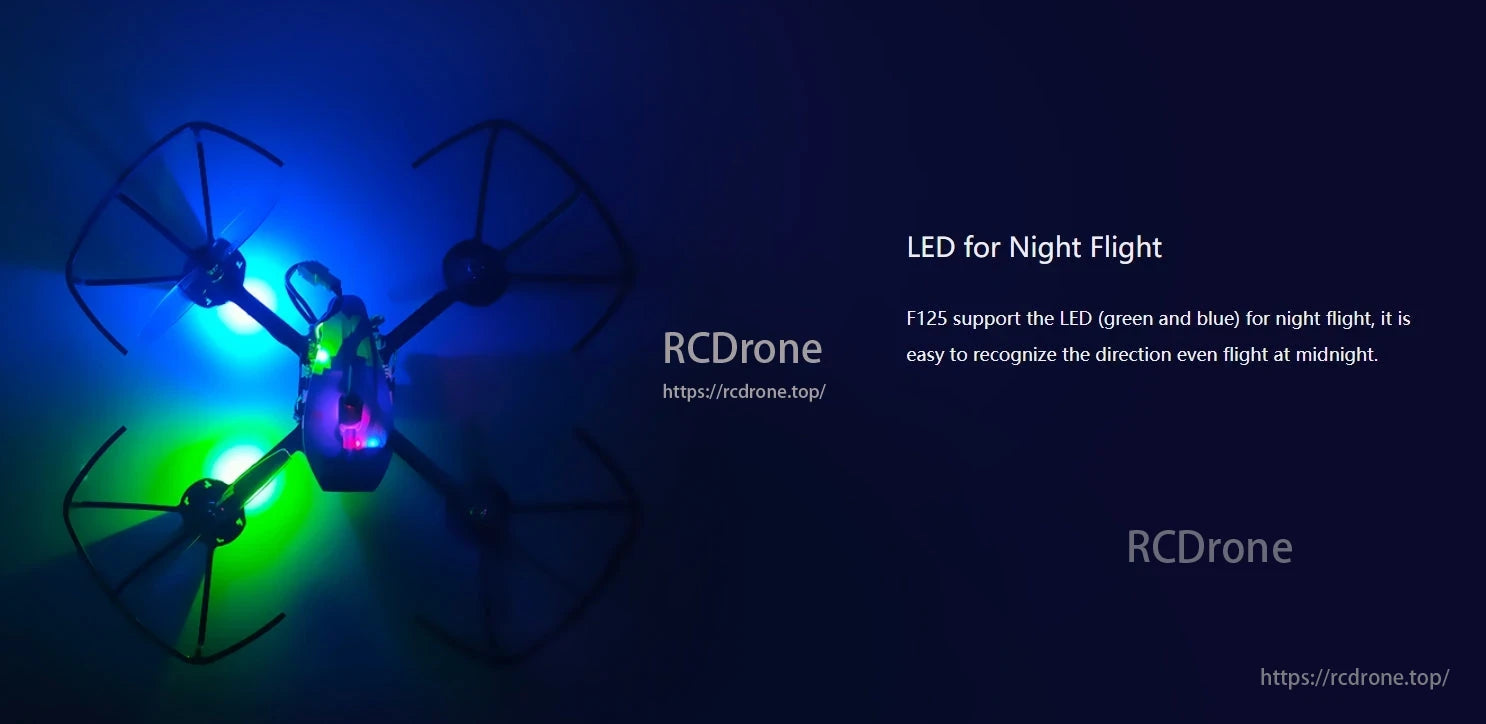 RadioLink F125 Micro FPV Racing Drone, F125 drone with LED lights for night flight.