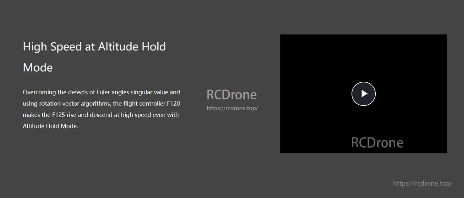 RadioLink F125 Micro FPV Racing Drone, High Speed at Altitude Hold Mode. F120 controller uses rotation vector for fast rise and descent.