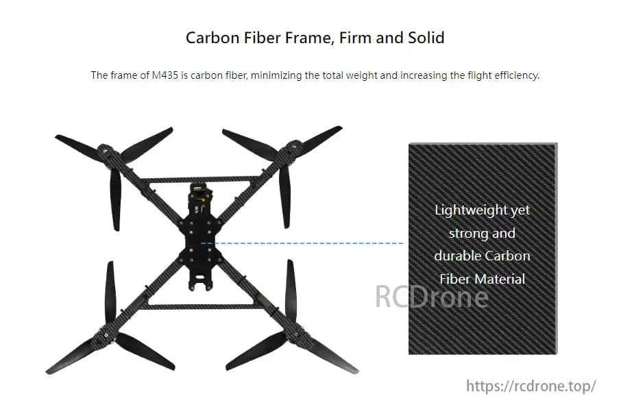 M435 Heavy Lift Drone, Carbon fiber frame, lightweight, strong, durable, enhances flight efficiency.