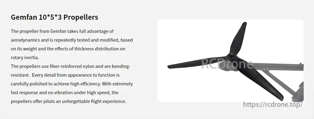 M435 Heavy Lift Drone, Gemfan 10*5*3 propellers offer aerodynamic efficiency, durability, and high performance with minimal vibration, ideal for demanding aerial tasks and smooth flight experiences.
