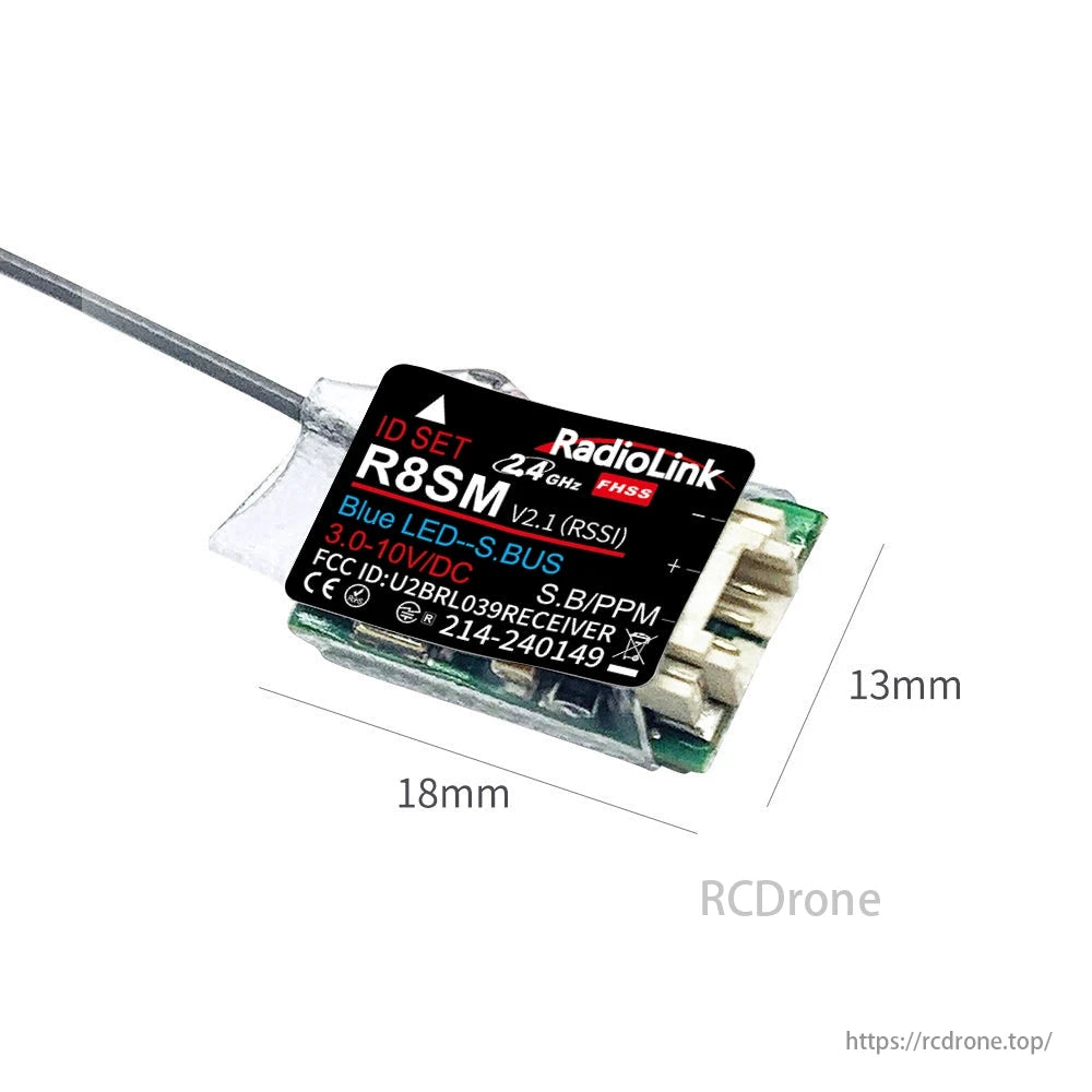 RadioLink R8SM 8 Channels Mini Receiver, The RadioLink R8SM is a compact 8-channel 2.4GHz receiver with S.BUS/PPM output, ideal for racing drones.