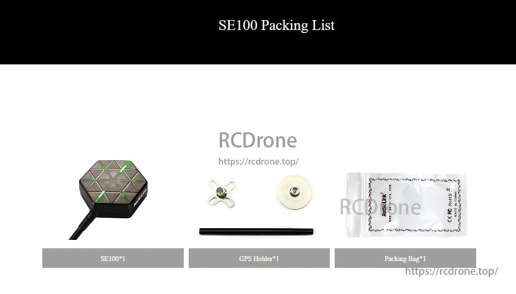 RadioLink SE100 M10N GPS, SE100 Packing List: SE100, GPS Holder, Packing Bag included.