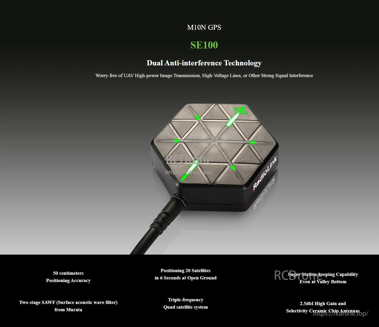 The RadioLink SE100 M10N GPS offers reliable, high-precision positioning with dual anti-interference tech, 50cm accuracy, fast satellite lock, and durability in challenging environments.