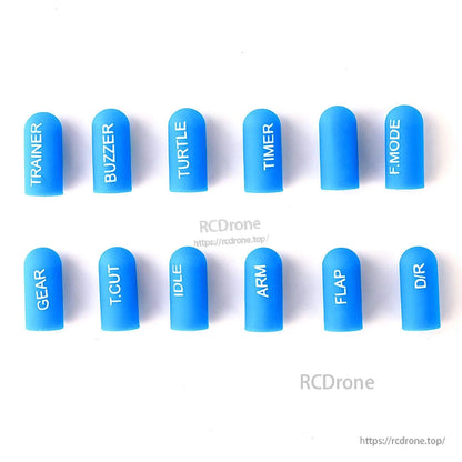 RadioMaster 12pcs Labeled Silicone Switch Cover set, short dome style, blue caps with printed labels