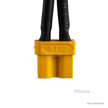 XT30 power connector close-up on the RadioMaster LiPo battery lead (yellow XT30 plug)