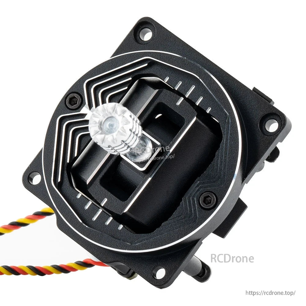 RadioMaster AG01 NANO CNC Hall Effect gimbal close-up, top plate with stick and trim marks