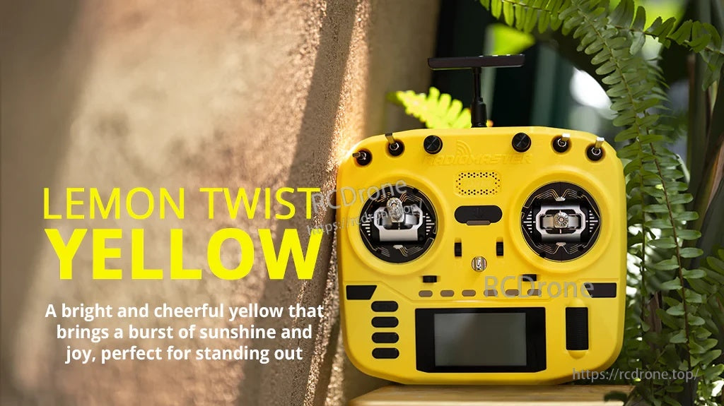 RadioMaster Boxer Crush (M2) radio controller in Lemon Twist Yellow with front switches and screen