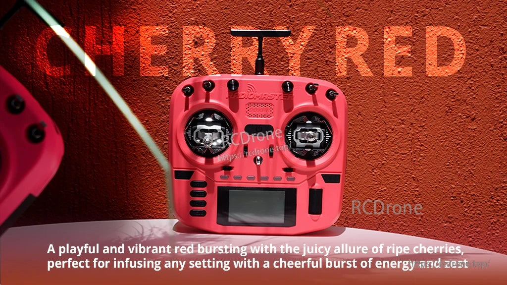 RadioMaster Boxer Crush (M2) transmitter in Cherry Red color, front view with gimbals and switches