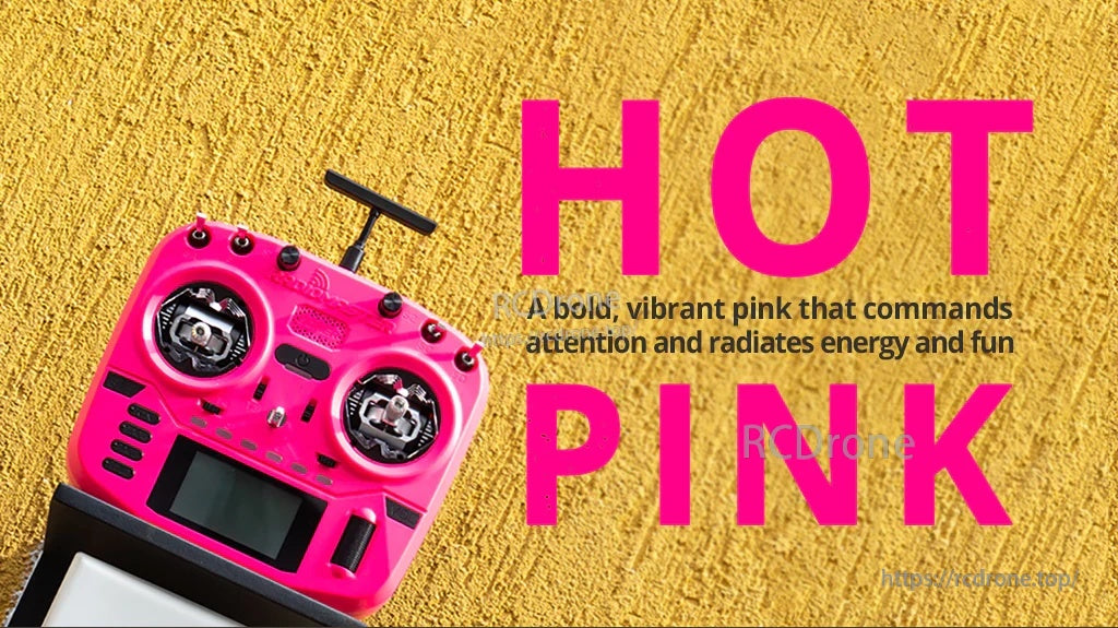 RadioMaster Boxer Crush (M2) radio transmitter in Hot Pink color, angled front view