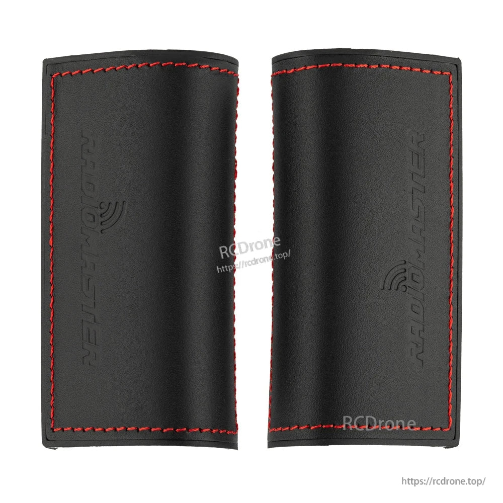 RadioMaster Boxer genuine leather grip set in black, pair of covers with red stitching and embossed logo