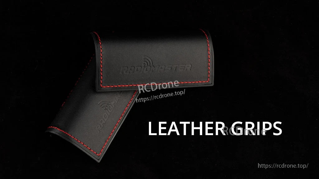 RadioMaster Boxer genuine leather grip set in black with red stitching for improved hand comfort