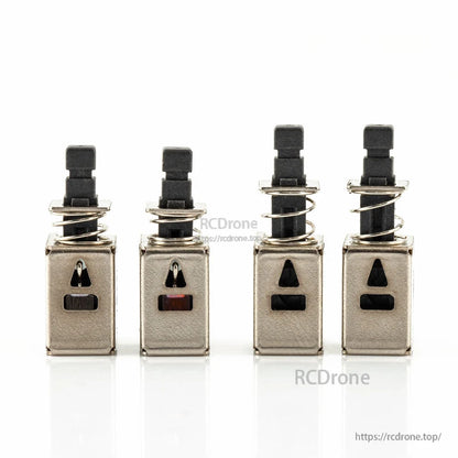 RadioMaster Boxer Switch set front view, four replacement switches with spring collars and black actuator tops