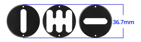 Three RadioMaster CNC gimbal face plates (vertical slot, stick-shift gate, horizontal slot) in 36.7mm size