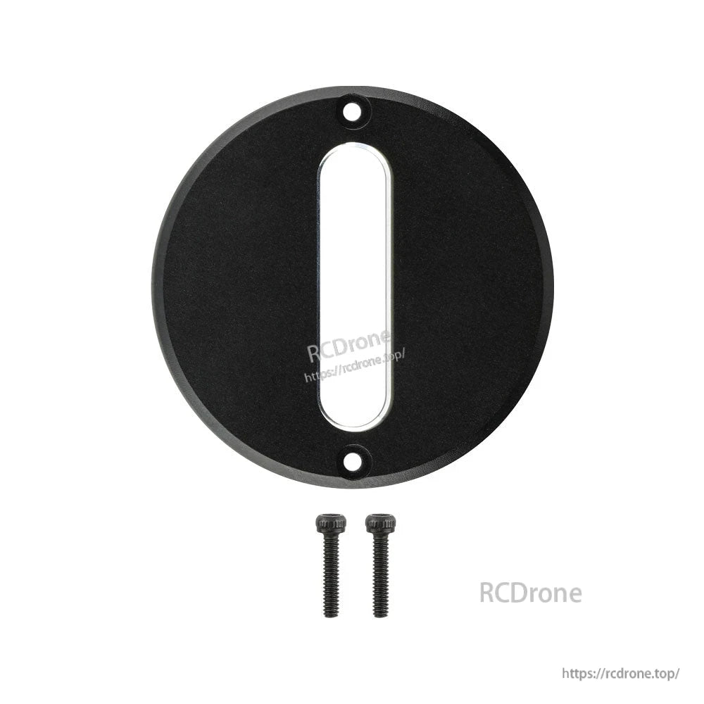 Round CNC stick shift gate plate with vertical slot, shown with two mounting screws