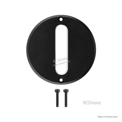 Round CNC stick shift gate plate with vertical slot, shown with two mounting screws