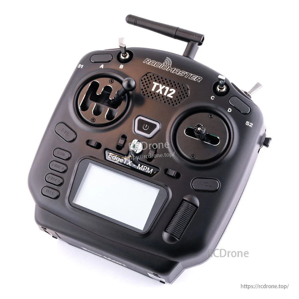 RadioMaster TX12 Mark II with CNC axis lock and stick shift gate plates installed on both gimbals