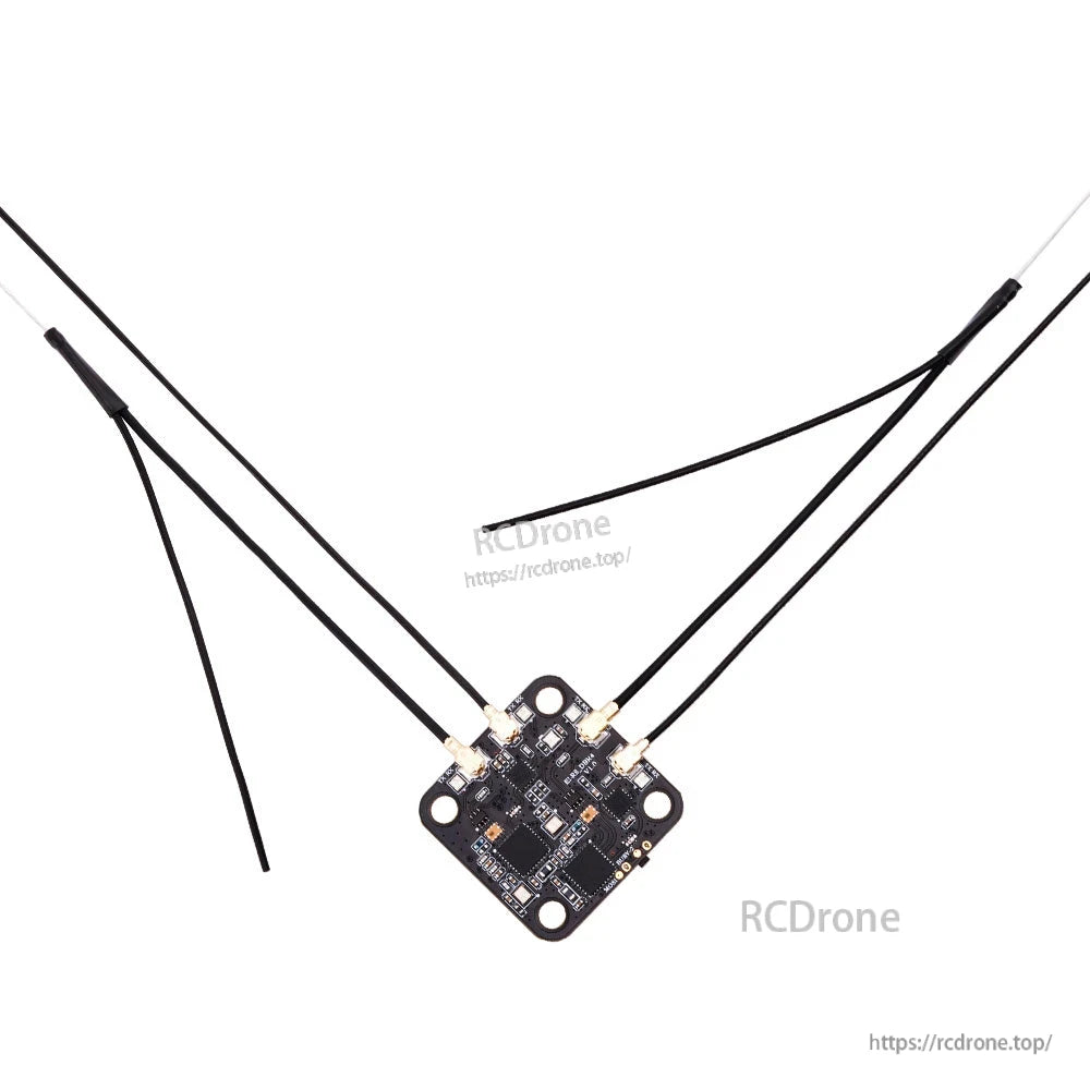 DBR4 receiver installed with multiple antennas connected, spread layout for mounting on RC/FPV build