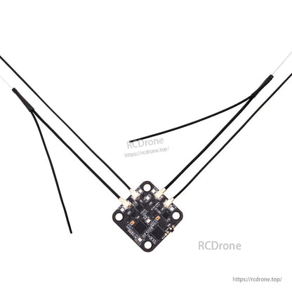 DBR4 receiver installed with multiple antennas connected, spread layout for mounting on RC/FPV build