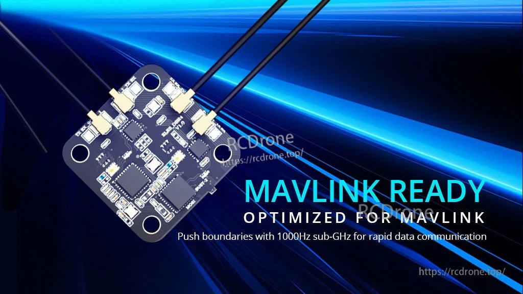 RadioMaster DBR4 CRSF receiver labeled MAVLink ready and optimized for MAVLink data links