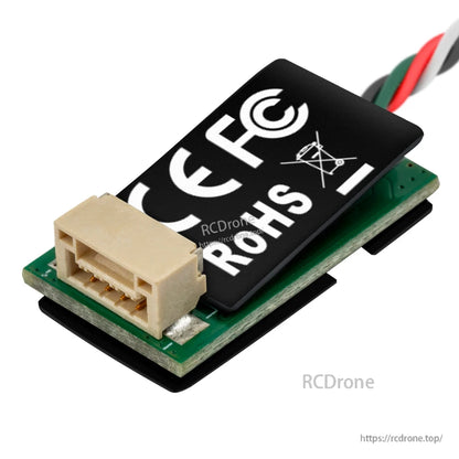 ERS-BA01 sensor rear view with JST connector close-up and CE FCC RoHS markings
