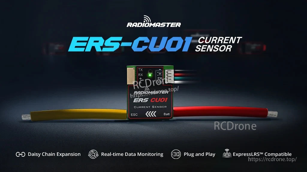 RadioMaster ERS-CU01 real-time current sensor module with inline battery-to-ESC leads for ExpressLRS telemetry