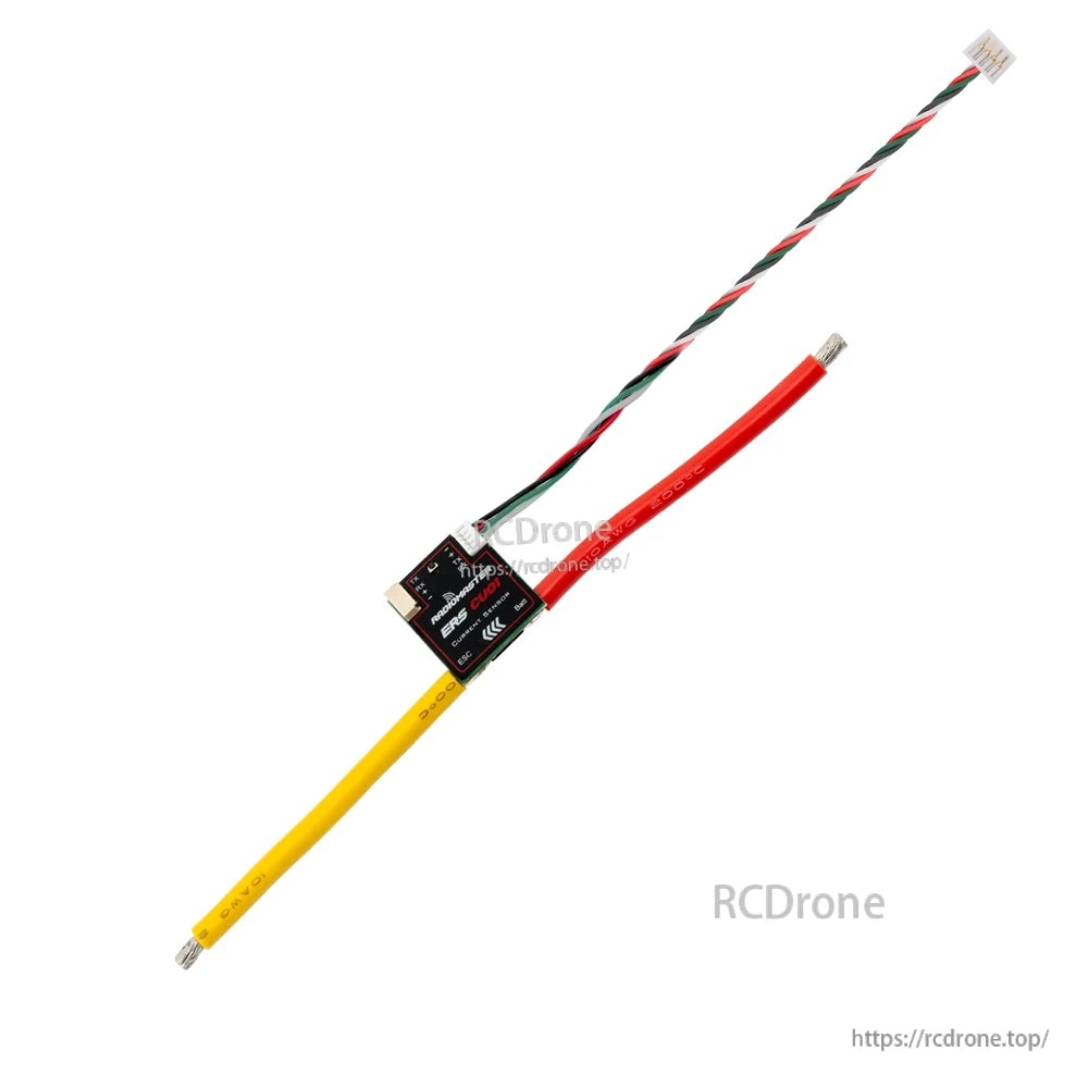 Full-length view of ERS-CU01 current sensor with long power leads and twisted 4-wire harness