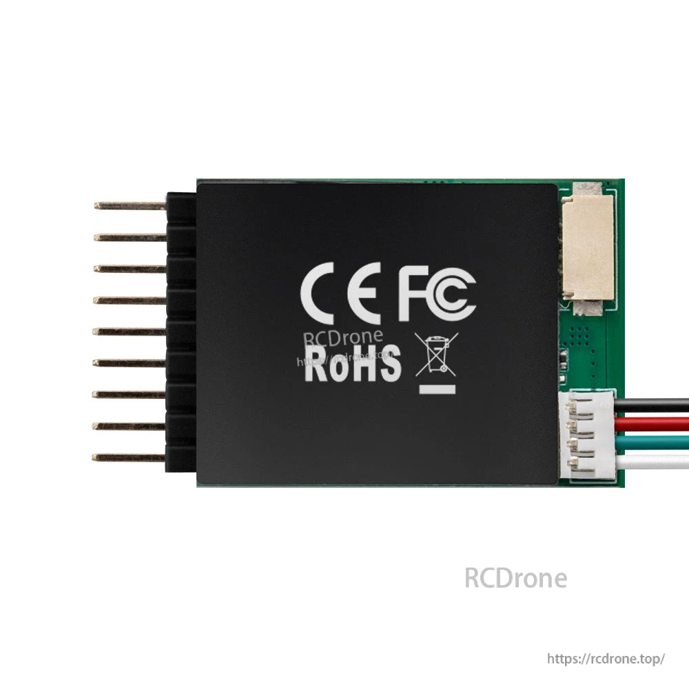 Rear view showing CE, FCC and RoHS markings plus connector side of the module