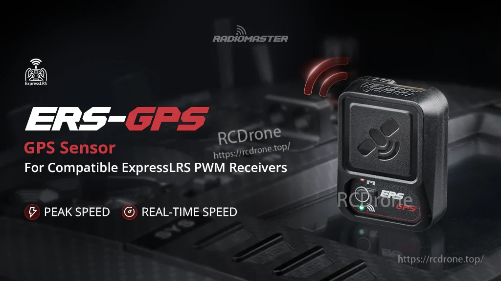 RadioMaster ERS-GPS GPS sensor for ExpressLRS PWM receivers, with peak and real-time ground speed telemetry