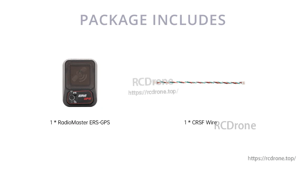 Package contents: RadioMaster ERS-GPS sensor and CRSF wire lead included in the box