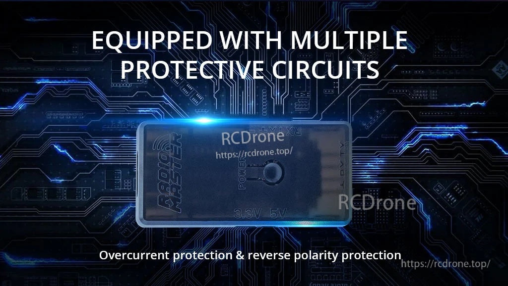 Close-up of RadioMaster ExpressLRS USB UART Flasher V2 highlighting multiple protective circuits