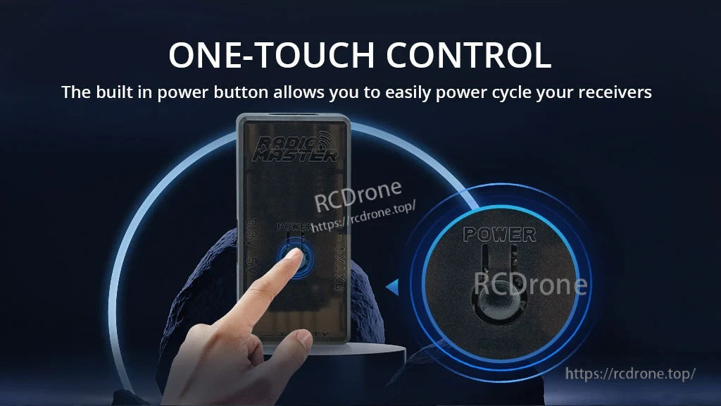 Built-in power button on the flasher for one-touch power cycling during ELRS receiver flashing
