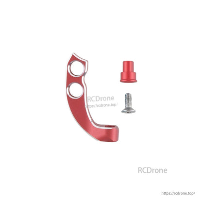 Red anodized aluminum lanyard hook accessory with spacer and mounting screw