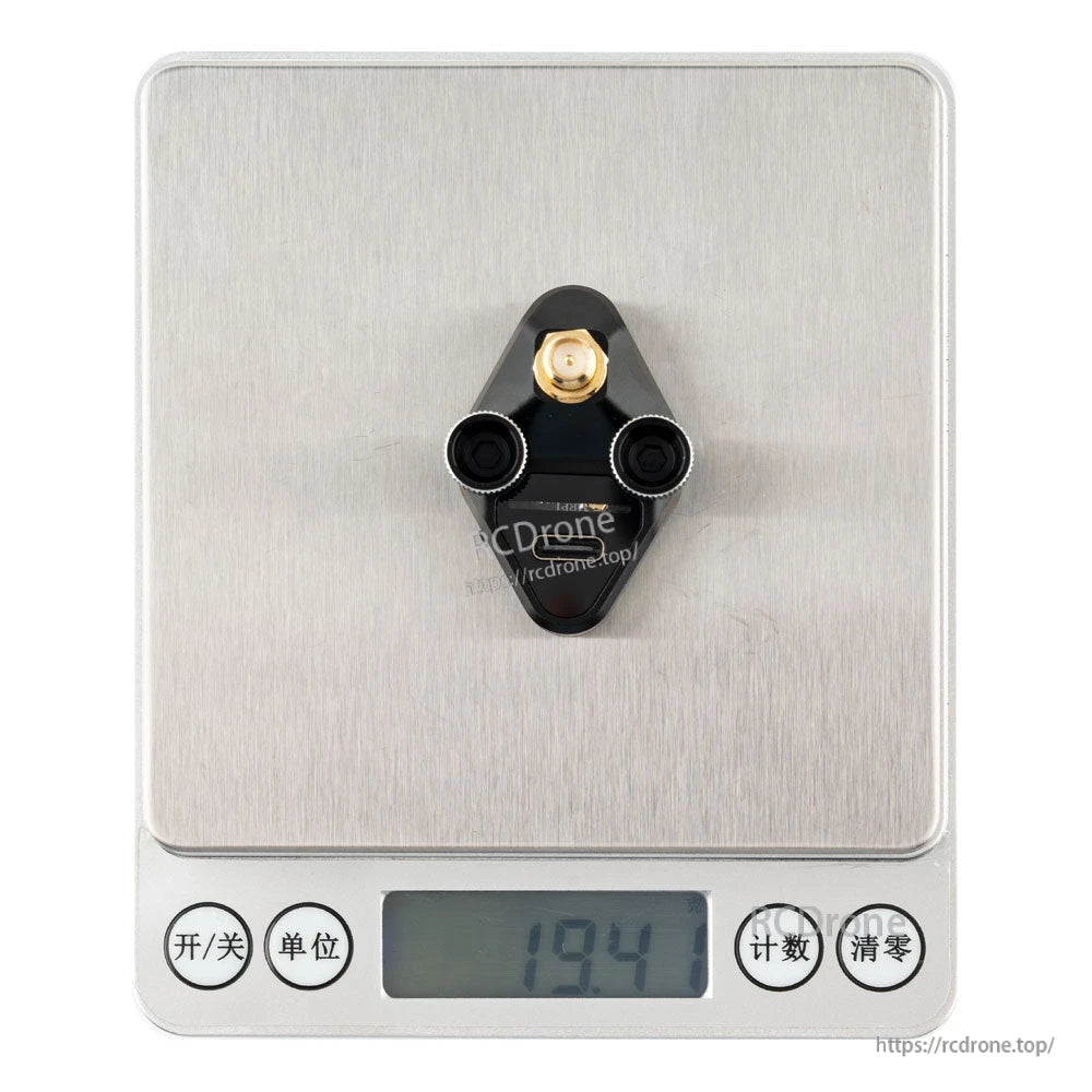 GR-01 receiver on digital scale showing 19.4 g weight