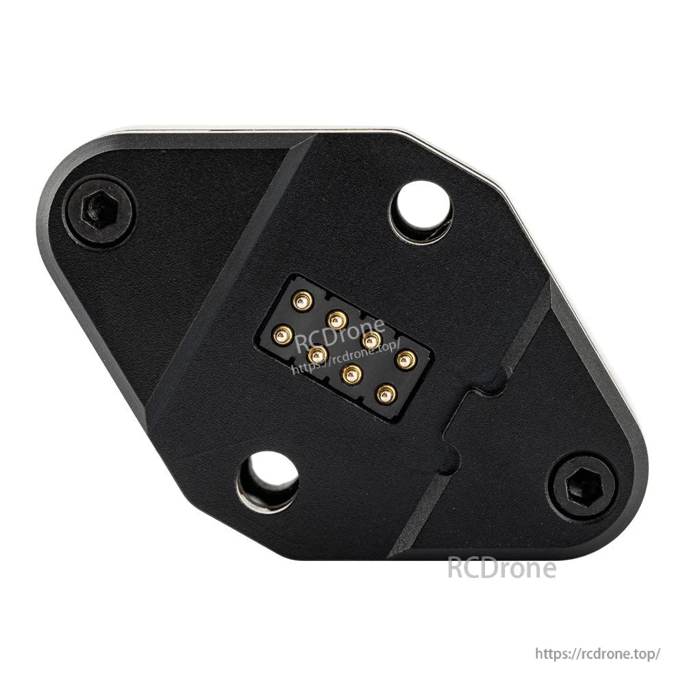 Underside of GR-01 receiver showing pogo-pin contact pad and mounting holes