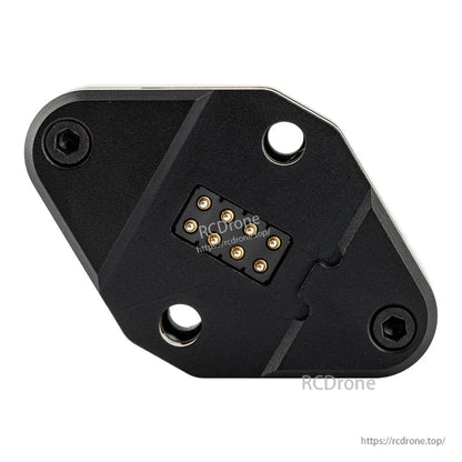 Underside of GR-01 receiver showing pogo-pin contact pad and mounting holes