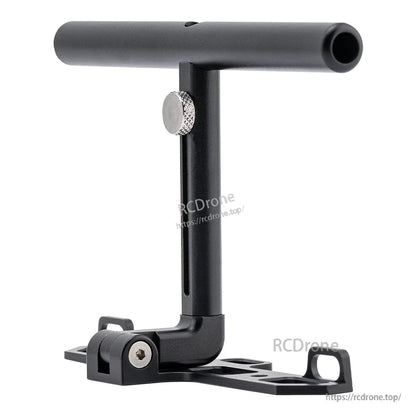 Angled side view of the stand showing hinge joint, mounting points, and thumb screw