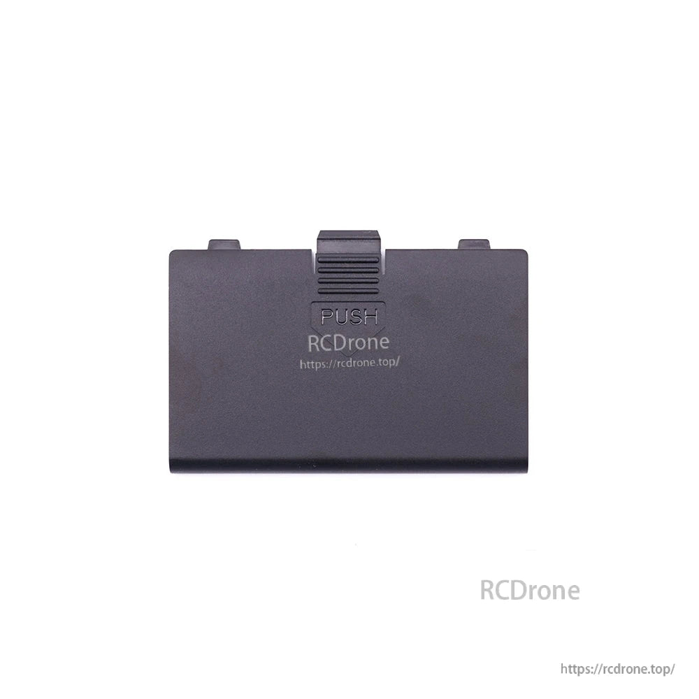 RadioMaster GX12 Battery Cover replacement door, outside view with PUSH latch and RCdrone logo