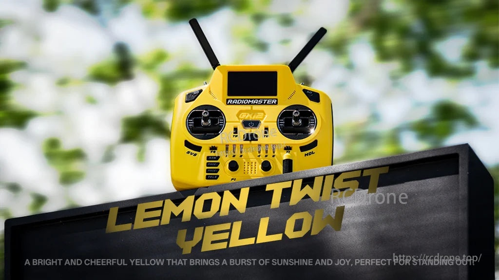 RadioMaster GX12 Crush in Lemon Twist Yellow with folding antennas and full front control panel