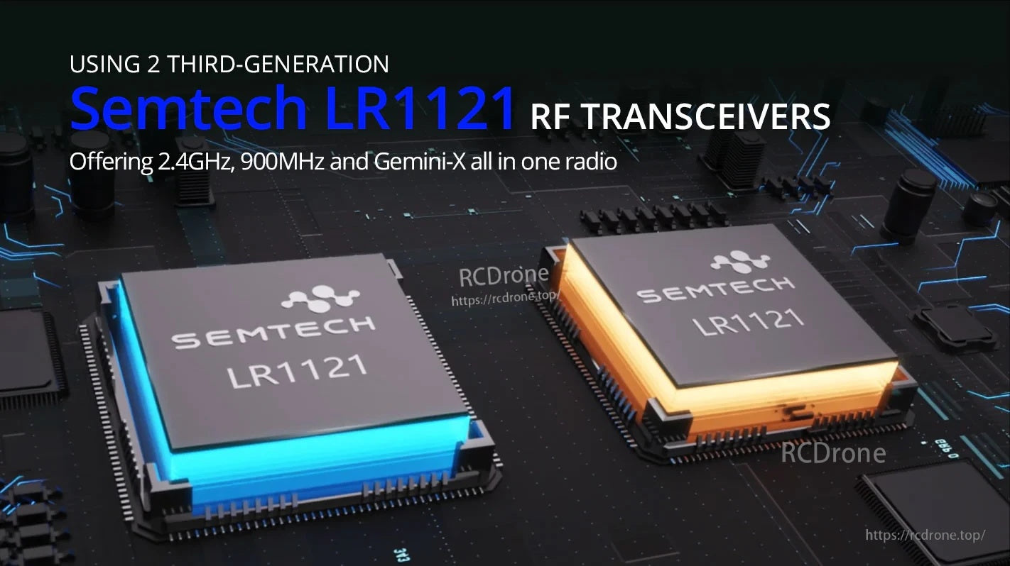 Semtech LR1121 dual RF transceivers used in the RadioMaster GX12 for 2.4GHz and 900MHz ExpressLRS operation