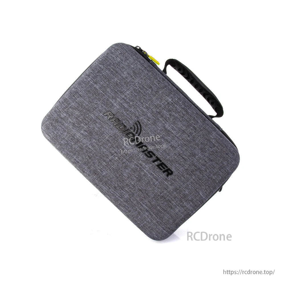 Angled top view of RadioMaster Large Fabric Carry Case showing textured fabric exterior and handle