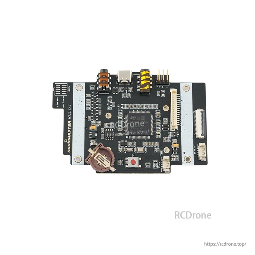 RadioMaster MT12 surface radio mainboard replacement PCB, top view with USB port, connectors and chips
