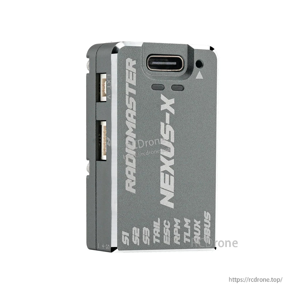 NEXUS-X flight controller side profile showing stacked connector ports and top USB-C